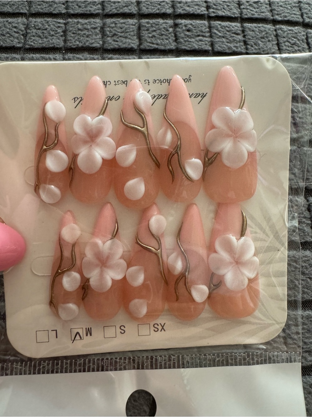 Peach Pink 3D Floral Press-On Nails